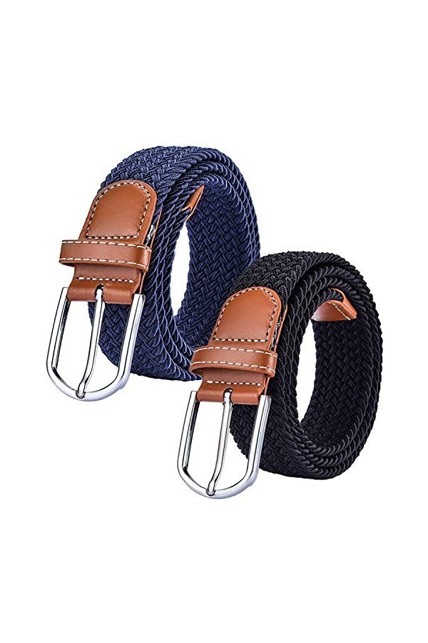 Chalier 2x Ceintures Femme Homme Elastiques Belt Tressées Extensible pour Jeans Robe Pantalons avec Boucle …