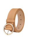 MESHIKAIER Elegant Ceinture Femme en PU Cuir Casual Ceinture avec Boucle Métallique en Forme de Rond Blanc 