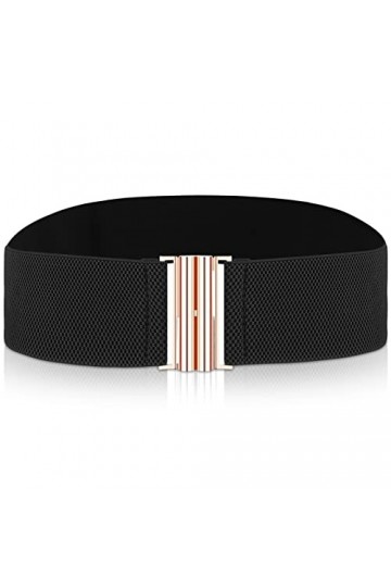 Ceinture large élastique Cobee pour femmes, ceinture avec boucle plate noir 