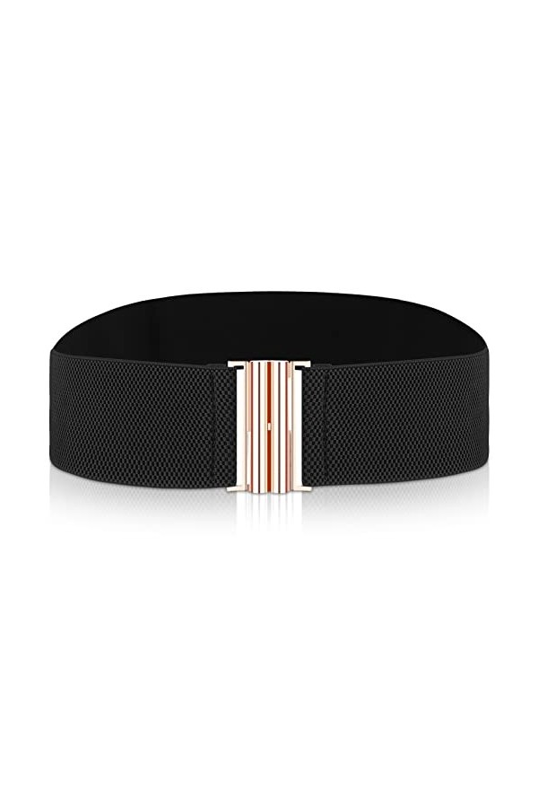 Ceinture large élastique Cobee pour femmes, ceinture avec boucle plate noir 