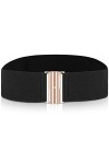 Ceinture large élastique Cobee pour femmes, ceinture avec boucle plate noir 
