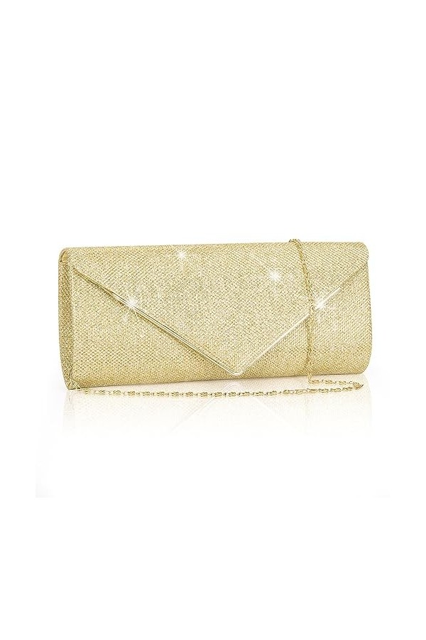 Larcenciel Pochette Enveloppe Sac de Soirée en Paillettes Brillant Argenté pour Femme Or 