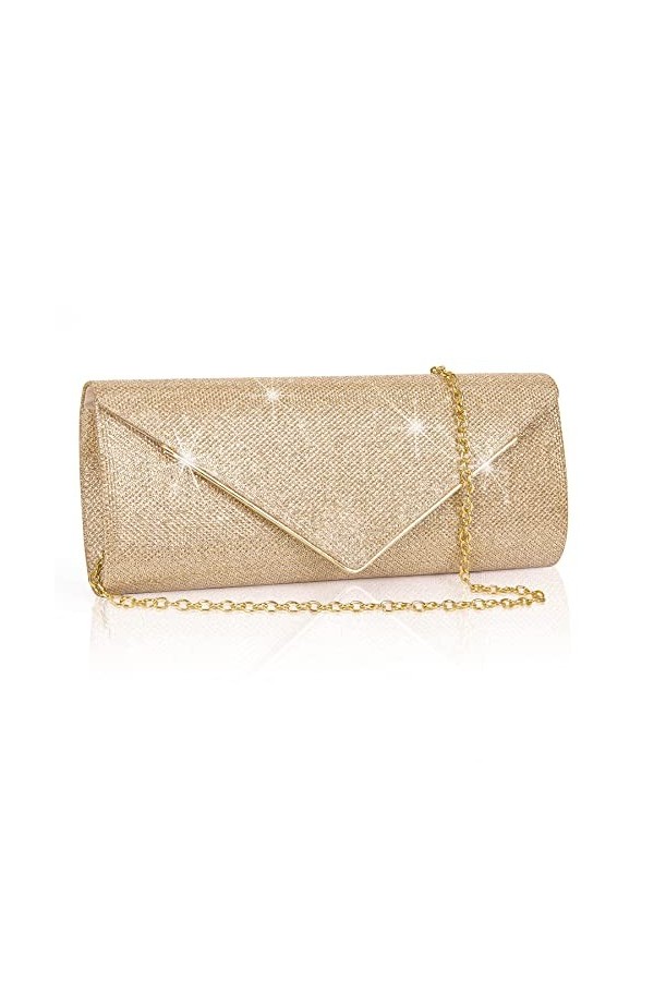 Larcenciel Pochette Enveloppe Sac de Soirée en Paillettes Brillant Argenté pour Femme Or 