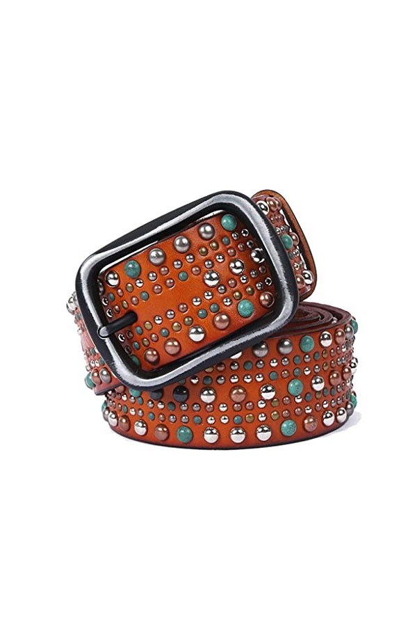 Yousiju Ceinture à rivets style punk pour femme Couleur C 120 cm