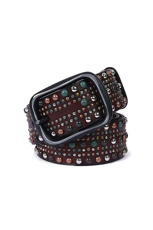 Yousiju Ceinture à rivets style punk pour femme Couleur C 120 cm