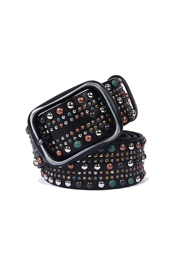 Yousiju Ceinture à rivets style punk pour femme Couleur C 120 cm