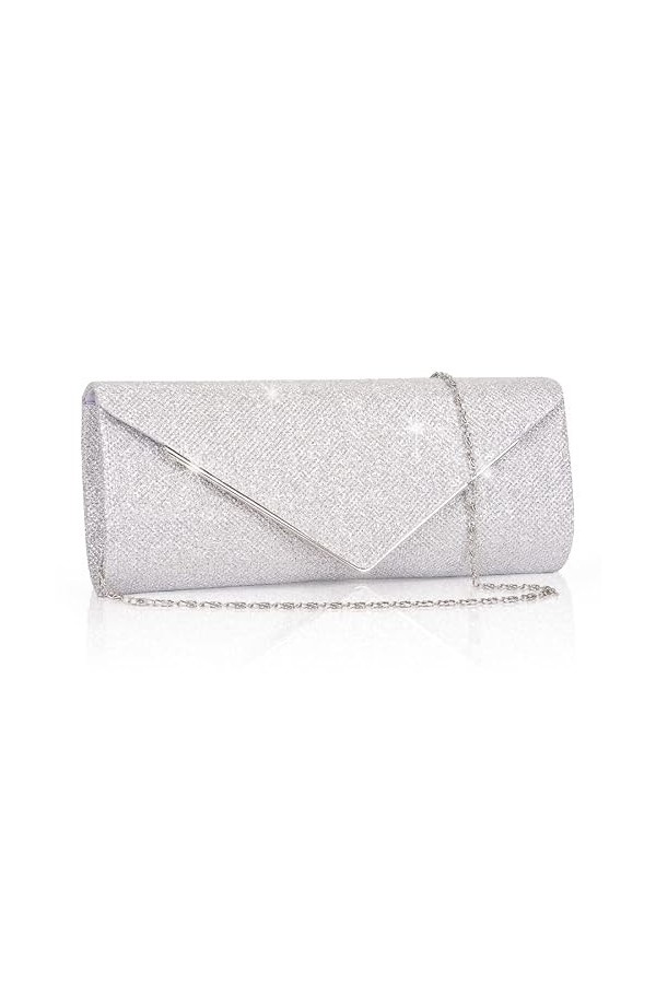 Larcenciel Pochette Enveloppe Sac de Soirée en Paillettes Brillant Argenté pour Femme Or 