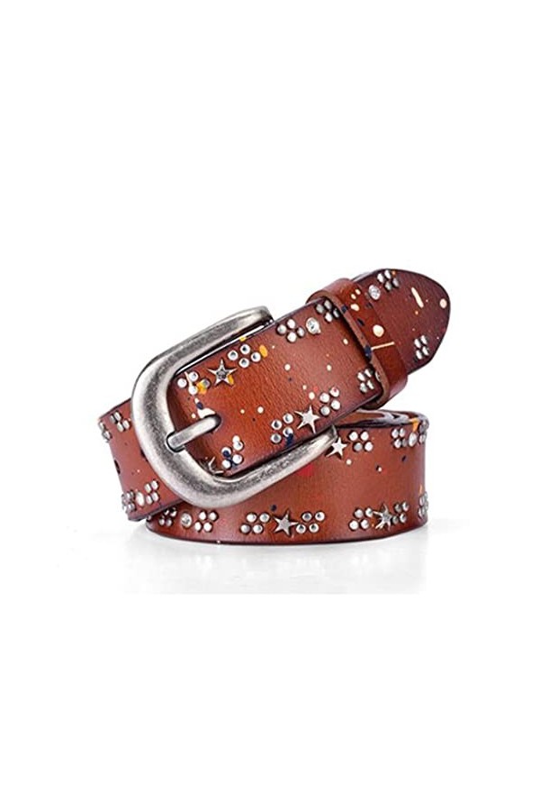 MMAXZ Ladies ceinture Casual Cuir Ceinture Rivets Inlaid Version coréenne Alliage Boucle Boucle Girls Ceinture Jeans Color :