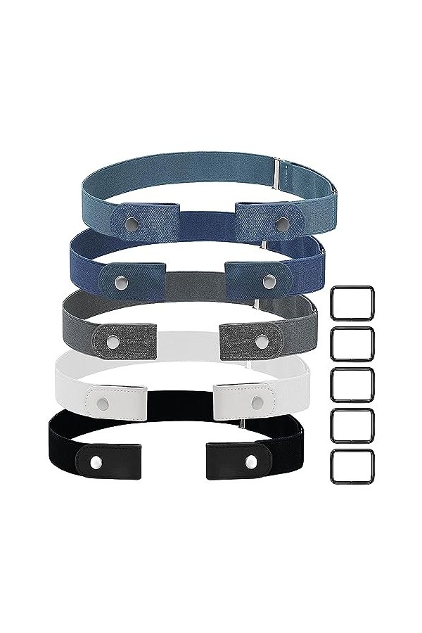 Ceinture Sans Boucle, 5pcs Ceinture Elastiqueo pour Femmes ou Hommes, Bien Faites, Super Elastiques, Solides, Durables, Ceint