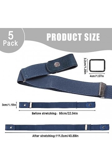 Ceinture Sans Boucle, 5pcs Ceinture Elastiqueo pour Femmes ou Hommes, Bien Faites, Super Elastiques, Solides, Durables, Ceint