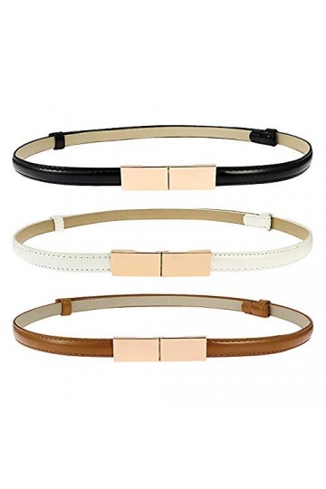 KLYNGTSK 3 PCS Ceinture Fine en Cuir Femme Ceinture de Robe Femme 3 Couleurs Ceinture Élastique pour Femme avec Boucle Ceintu