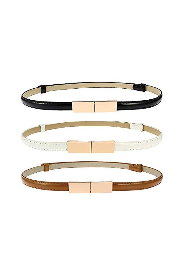KLYNGTSK 3 PCS Ceinture Fine en Cuir Femme Ceinture de Robe Femme 3 Couleurs Ceinture Élastique pour Femme avec Boucle Ceintu
