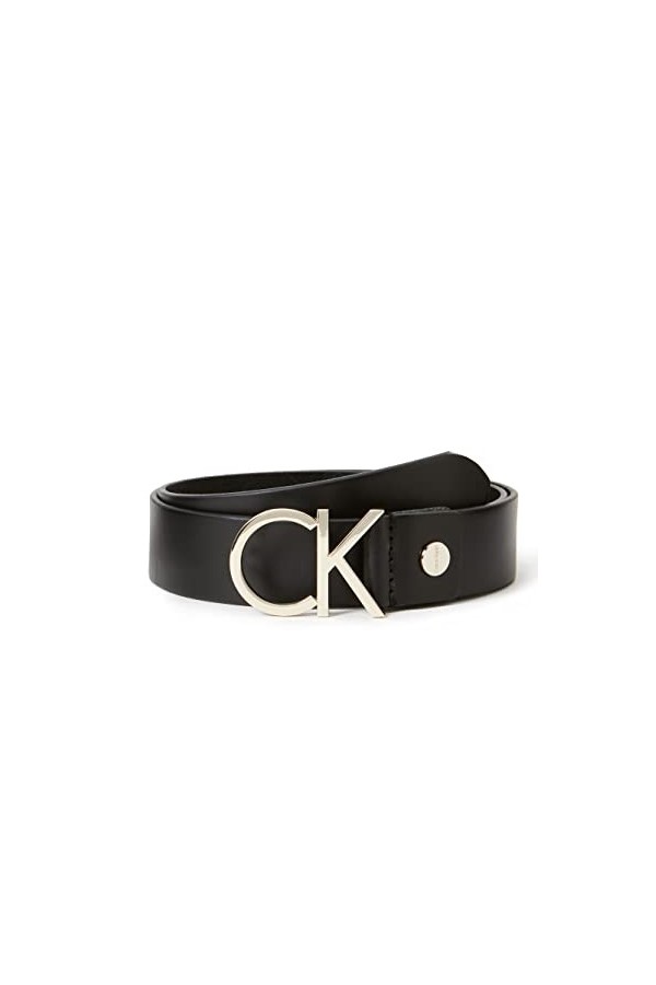Calvin Klein Ceinture Femme Ck Logo Belt 3.5 cm Ceinture Cuir, Noir Black , 100 cm