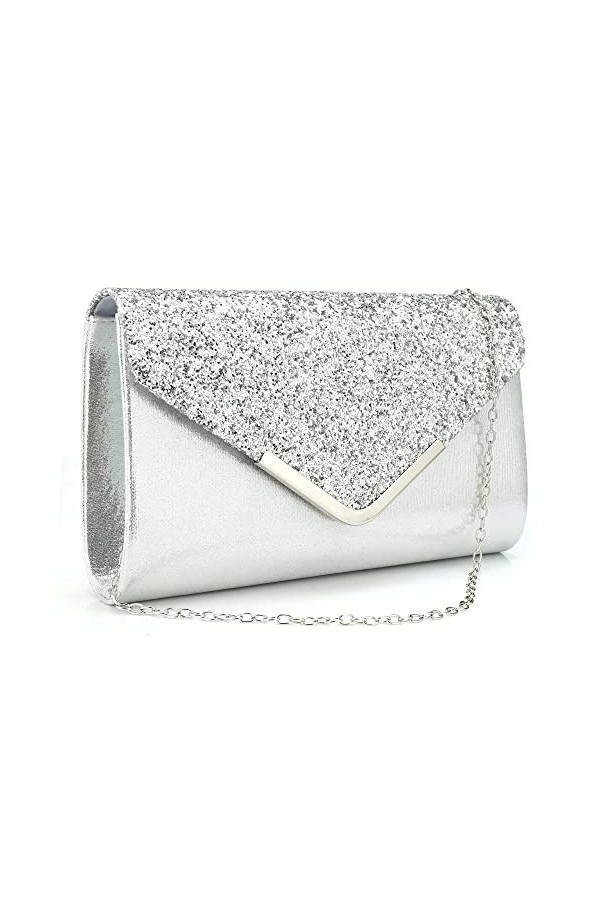 Milky Way Pochette Enveloppe Soirée Sac à Main Mariage En Paillettes Brillan Bandouliere Chic Et Elegant Clutch Argenté Avec 