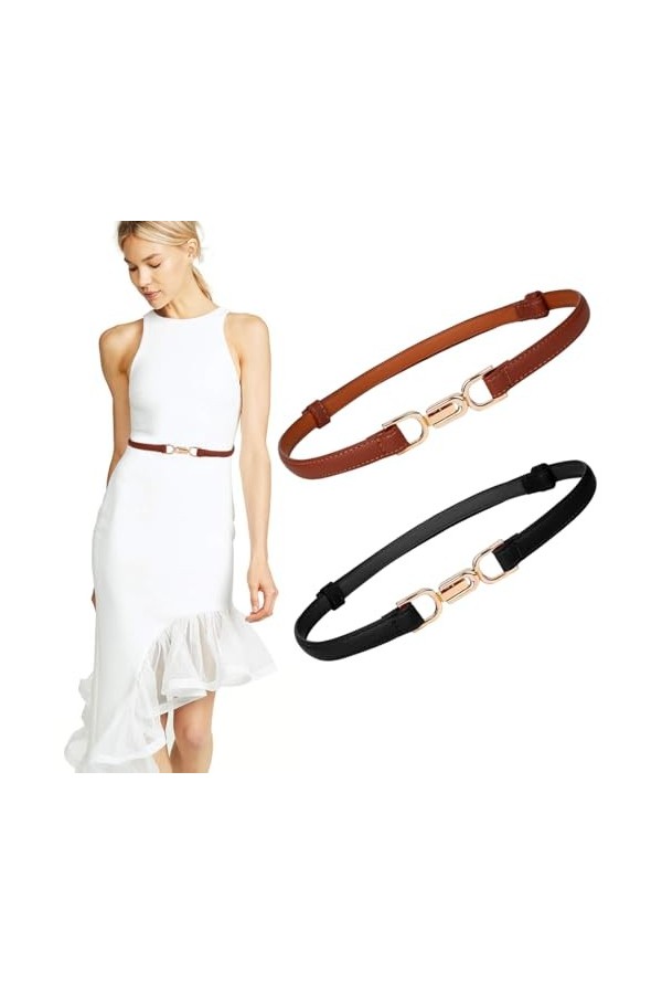 SJBAUTYO 2 Pièces Ceinture Elastique pour Femmes,Ceinture Extensible Vintage avec Boucle Métallisée,pour Robe,Chemises Ceintu