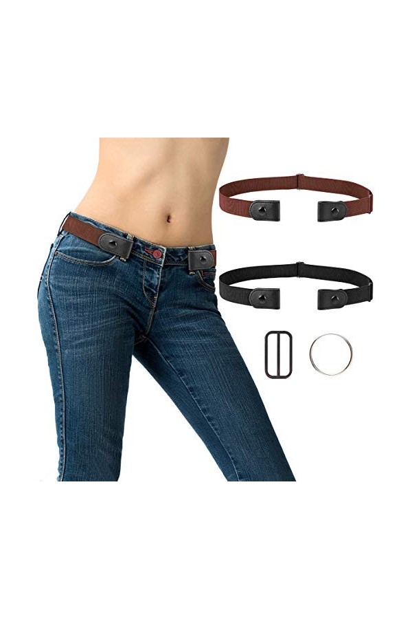 MELLIEX 2pcs Ceinture sans Boucle Ceinture Femme & Homme Élastique Invisible Ceinture Réglable Dégagement Rapide Ceinture pou