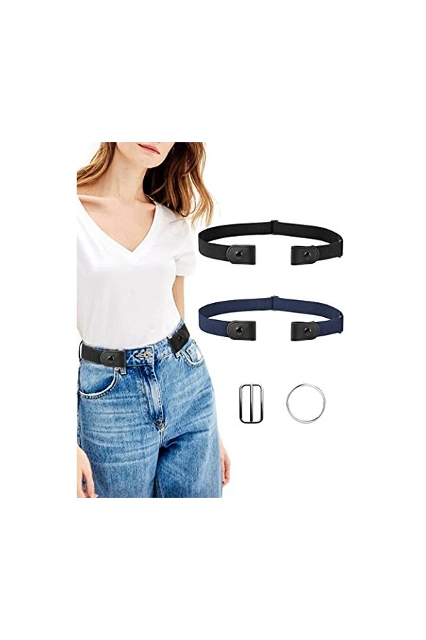 MELLIEX 2pcs Ceinture sans Boucle Ceinture Femme & Homme Élastique Invisible Ceinture Réglable Dégagement Rapide Ceinture pou