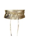 MYB Ceinture écharpe en simili cuir pour femme - modèle obi - taille unique Doré 