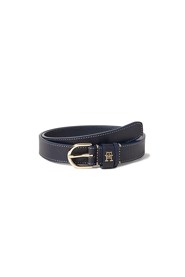 Tommy Hilfiger Ceinture Femme TH Timeless 2.5 Topstitch Ceinture Cuir, Bleu Space Blue , 80