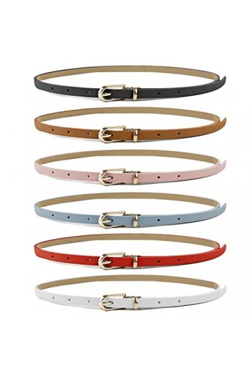Augoog 6 Pcs Ceinture Femme 1cm de Large et 105 cm de Long,Noir Blanc Rouge Marron Bleu Rose