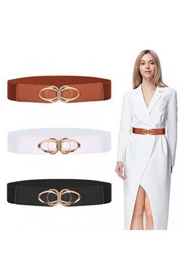 WUGU 3 Pièces Ceinture Élastique pour Femme, Ceinture Large, Ceinture à la Mode pour Femme, Large Ceinture Extensible Rétro a