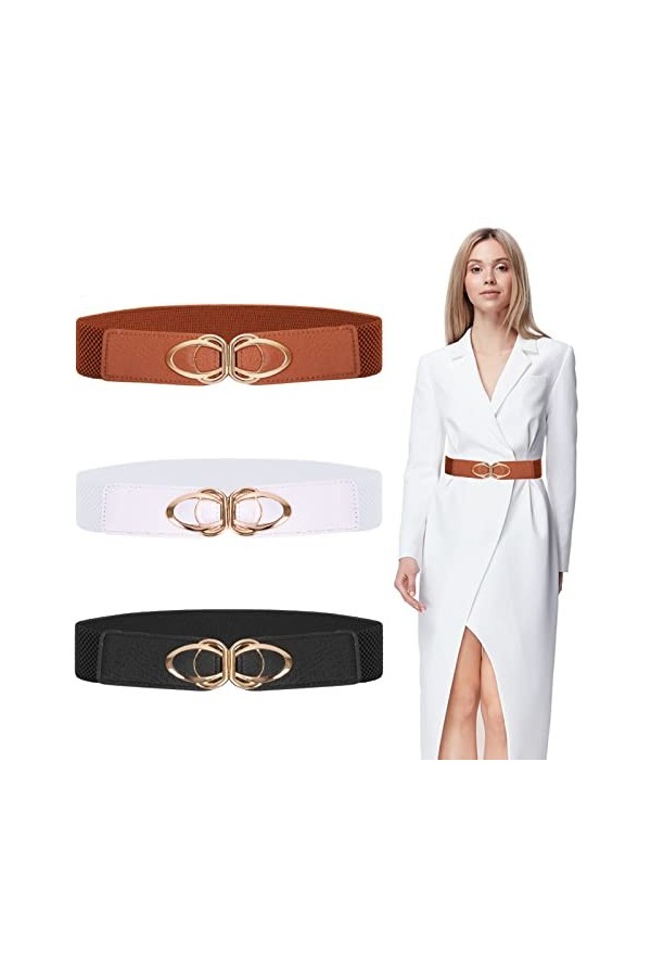 WUGU 3 Pièces Ceinture Élastique pour Femme, Ceinture Large, Ceinture à la Mode pour Femme, Large Ceinture Extensible Rétro a