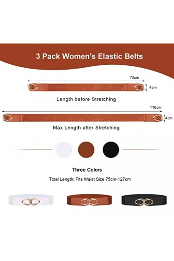WUGU 3 Pièces Ceinture Élastique pour Femme, Ceinture Large, Ceinture à la Mode pour Femme, Large Ceinture Extensible Rétro a