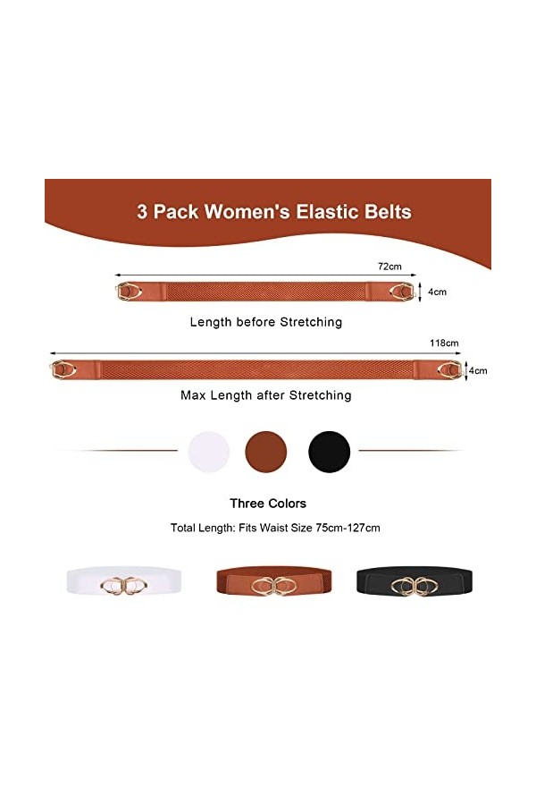WUGU 3 Pièces Ceinture Élastique pour Femme, Ceinture Large, Ceinture à la Mode pour Femme, Large Ceinture Extensible Rétro a