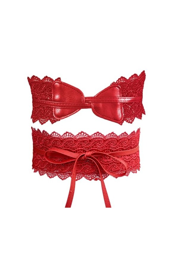 Satohom Ceinture pour femme large en dentelle avec ceinture en simili cuir sangler Tie taille unique Boho dentelle ceintures 