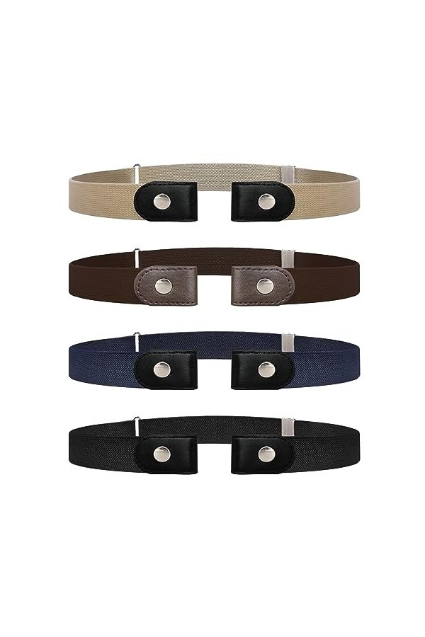 KHAOVS 4 Pièces Ceinture Extensible sans Boucle, Invisible Ceinture Femme & Homme Élastique Ceinture sans Boucle Unisexe Régl