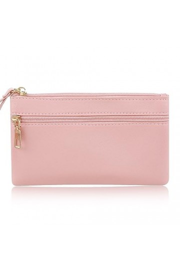 TIESOME Petite portefeuille femme, sac à main en PU pour femme avec double fermeture éclair et dragonne amovible pouvant cont