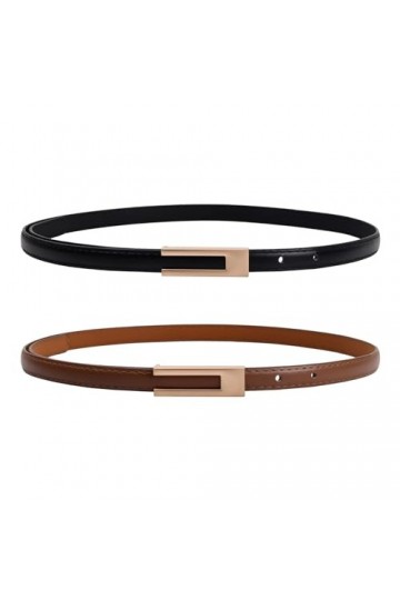 Wisebom Ceintures Fine Cuir Femme Réglable, 2 Pcs Mode Sangle de Taille en Cuir PU avec Boucle en Alliage Doré Classique, Min