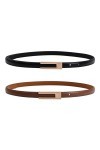 Wisebom Ceintures Fine Cuir Femme Réglable, 2 Pcs Mode Sangle de Taille en Cuir PU avec Boucle en Alliage Doré Classique, Min