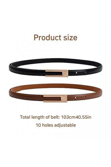 Wisebom Ceintures Fine Cuir Femme Réglable, 2 Pcs Mode Sangle de Taille en Cuir PU avec Boucle en Alliage Doré Classique, Min