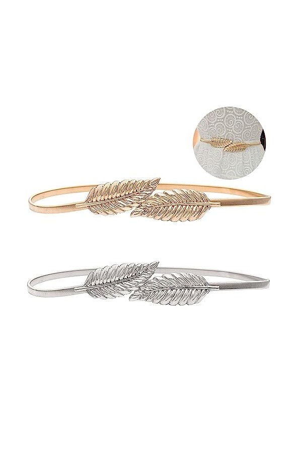 WnlahuWA 2 Pièces Ceinture Femme Fantaisie, Métalliques Élastique Chaîne, Feuille Décorative en Ceinture, pour La Saint-Valen