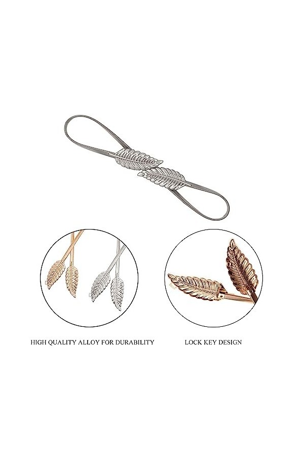 WnlahuWA 2 Pièces Ceinture Femme Fantaisie, Métalliques Élastique Chaîne, Feuille Décorative en Ceinture, pour La Saint-Valen