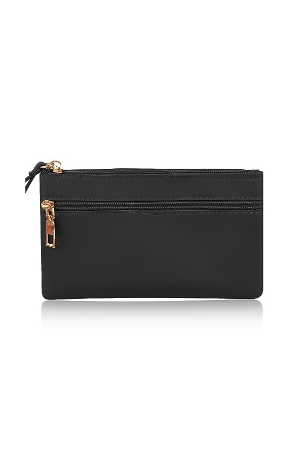 TIESOME Petite portefeuille femme, sac à main en PU pour femme avec double fermeture éclair et dragonne amovible pouvant cont