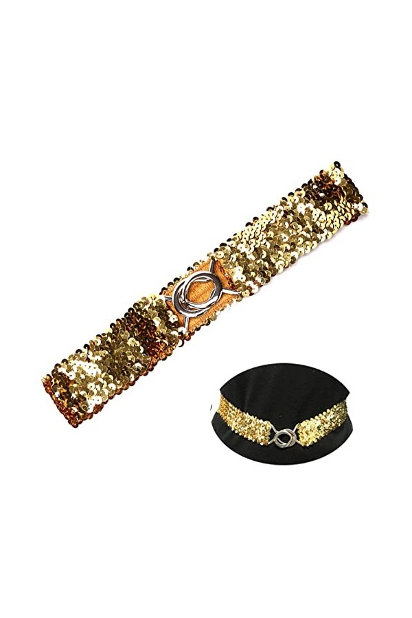 YouU Ceinture élastique pour femme - Avec boucle - Style à paillettes - Ceinture tendance - Pour femme, argenté, 50