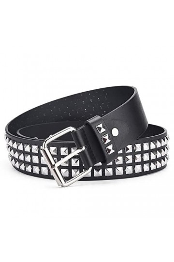 YSTrillion Ceinture à Clous,110CM Ceinture à Double œillet en Cuir PU Punk Ceinture Double Prong Boucle de Ceinture pour Femm