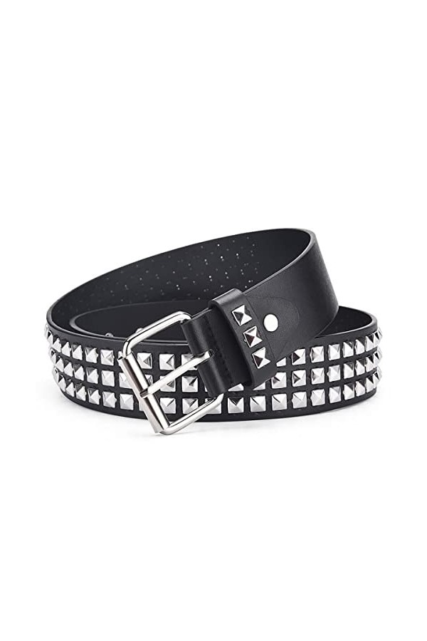 YSTrillion Ceinture à Clous,110CM Ceinture à Double œillet en Cuir PU Punk Ceinture Double Prong Boucle de Ceinture pour Femm
