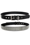 YSTrillion Ceinture à Clous,110CM Ceinture à Double œillet en Cuir PU Punk Ceinture Double Prong Boucle de Ceinture pour Femm