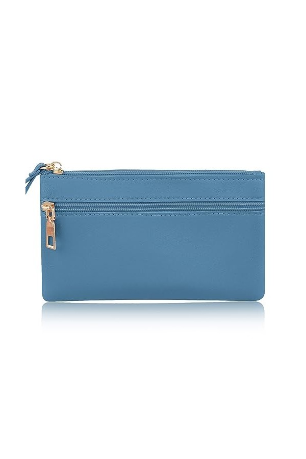 TIESOME Petite portefeuille femme, sac à main en PU pour femme avec double fermeture éclair et dragonne amovible pouvant cont