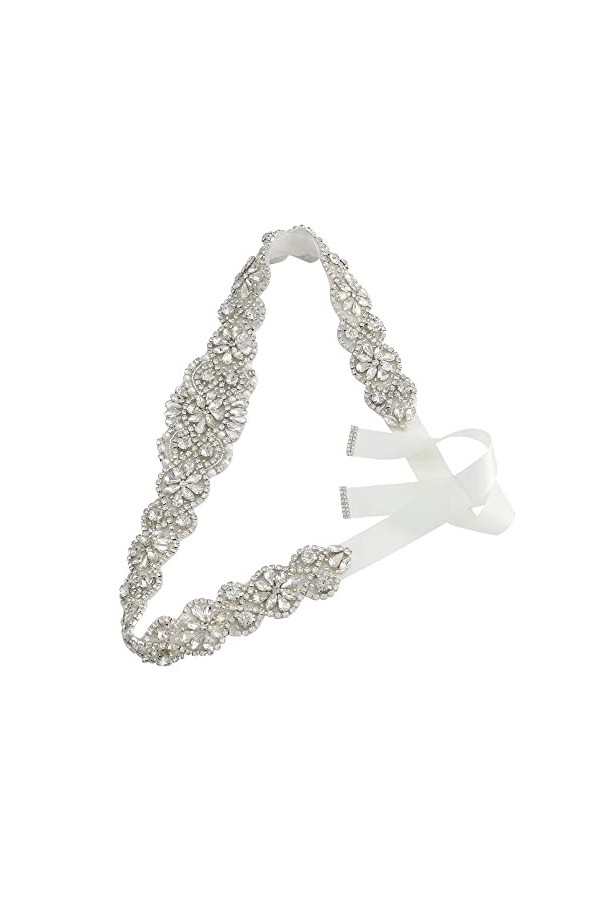 Ceintures de mariée en strass à la main en cristal transparent 55,9 cm de long pour robes de mariée, Argenté/ivoire, Same Siz