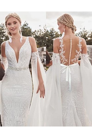 Ceintures de mariée en strass à la main en cristal transparent 55,9 cm de long pour robes de mariée, Argenté/ivoire, Same Siz