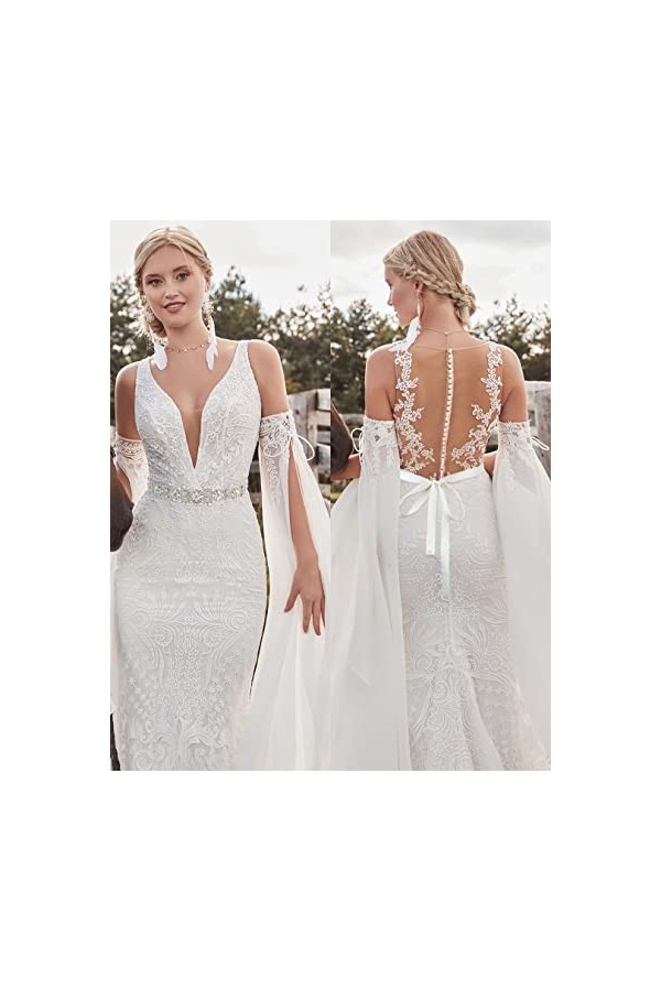 Ceintures de mariée en strass à la main en cristal transparent 55,9 cm de long pour robes de mariée, Argenté/ivoire, Same Siz