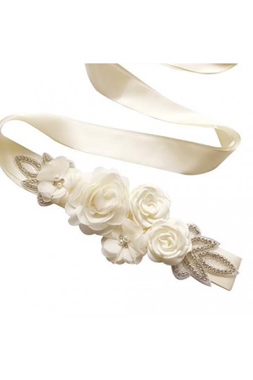 KADBLE Ceinture à fleurs pour femme et fille, pour mariée/fête prénatale, Blanc laiteux., taille unique