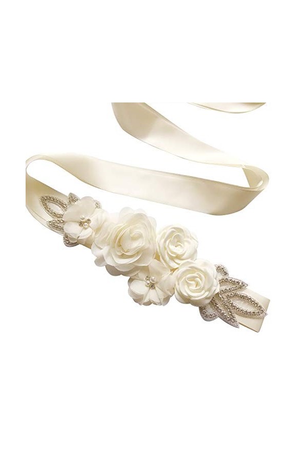 KADBLE Ceinture à fleurs pour femme et fille, pour mariée/fête prénatale, Blanc laiteux., taille unique