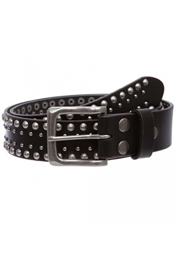 beltiscool Ceinture en cuir vieilli cloutée en métal argenté antique de 3,8 cm, peau, 117 cm