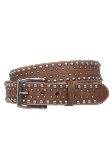 beltiscool Ceinture en cuir vieilli cloutée en métal argenté antique de 3,8 cm, peau, 117 cm