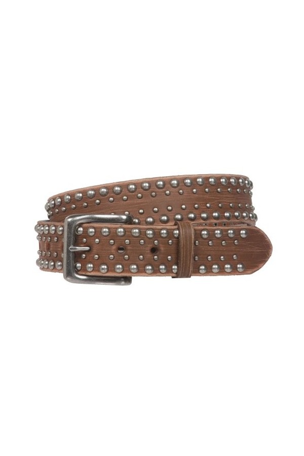 beltiscool Ceinture en cuir vieilli cloutée en métal argenté antique de 3,8 cm, peau, 117 cm